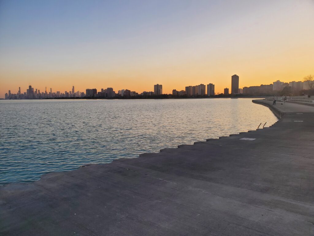 Seawall at Montrose Ledge at Montrose Point on Lake Michigan in Chicago